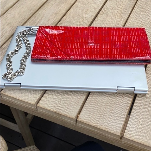 Lodis Red Patent Leather Laser Clutch Bag Wristlet